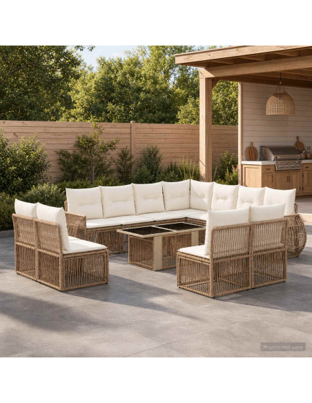 Set Divano da Giardino 12 pz Beige e Bianco Crema polyrattan