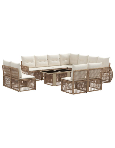 Set Divano da Giardino 12 pz Beige e Bianco Crema polyrattan