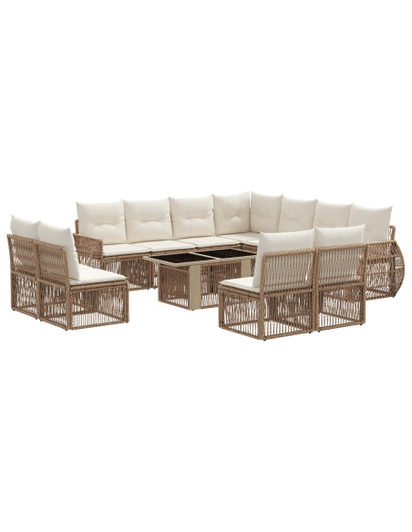 Set Divano da Giardino 12 pz Beige e Bianco Crema polyrattan