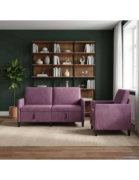 Set di Divani con Storage 2 pz Viola Poliestere