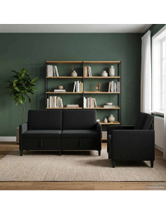 Set di Divani con Storage 2 pz Nero Poliestere