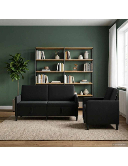Set di Divani con Storage 2 pz Nero Poliestere