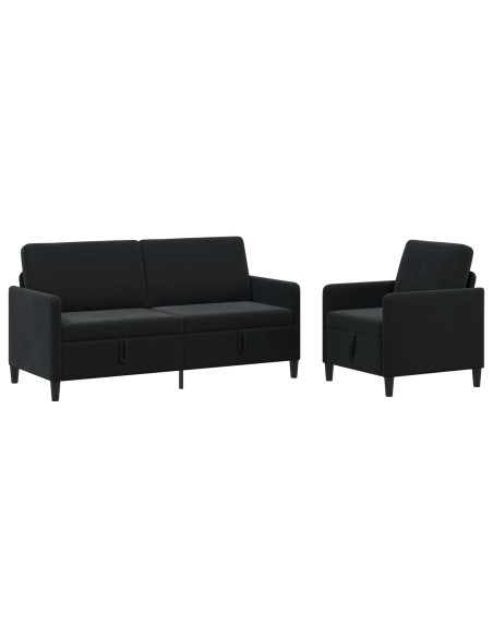Set di Divani con Storage 2 pz Nero Poliestere