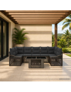 Set Divano da Giardino 8 pz Grigio e Grigio Scuro polyrattan