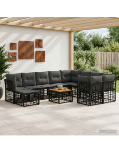 Set di divani da esterno 11 pz Nero e Grigio scuro polyrattan