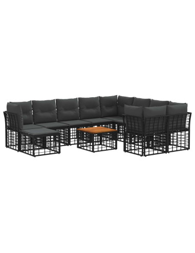 Set di divani da esterno 11 pz Nero e Grigio scuro polyrattan
