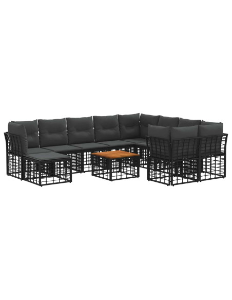 Set di divani da esterno 11 pz Nero e Grigio scuro polyrattan