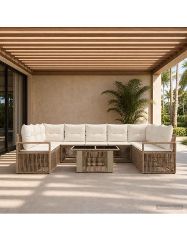 Set Divano da Giardino 10 pz Beige e Bianco Crema polyrattan