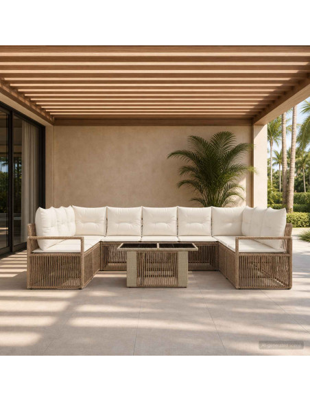 Set Divano da Giardino 10 pz Beige e Bianco Crema polyrattan