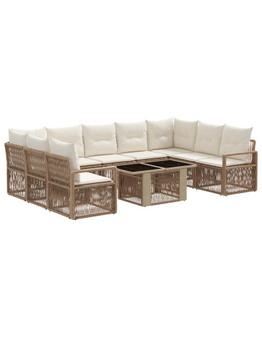 Set Divano da Giardino 10 pz Beige e Bianco Crema polyrattan