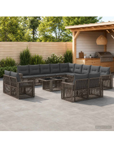 Set Divano da Giardino 14 pz Grigio e Grigio Scuro polyrattan