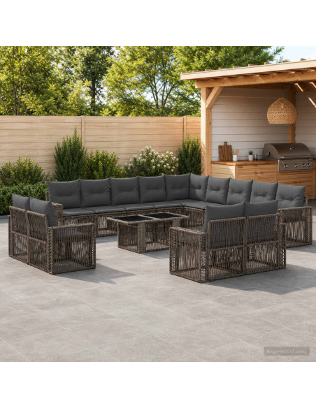Set Divano da Giardino 14 pz Grigio e Grigio Scuro polyrattan