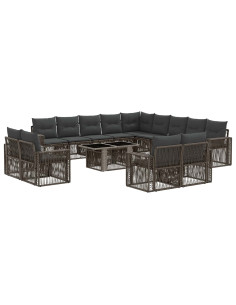 Set Divano da Giardino 14 pz Grigio e Grigio Scuro polyrattan 2