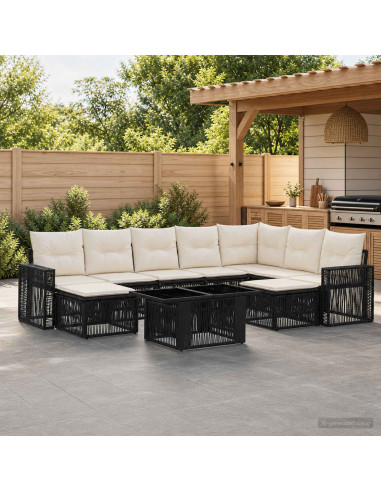 Set Divano da Giardino 10 pz Nero e Bianco Crema polyrattan