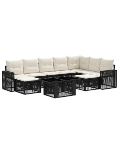 Set Divano da Giardino 10 pz Nero e Bianco Crema polyrattan 2