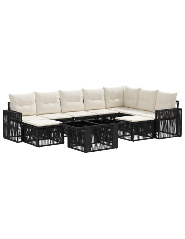 Set Divano da Giardino 10 pz Nero e Bianco Crema polyrattan