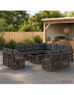 Set Divano da Giardino 12 pz Grigio e Grigio Scuro polyrattan