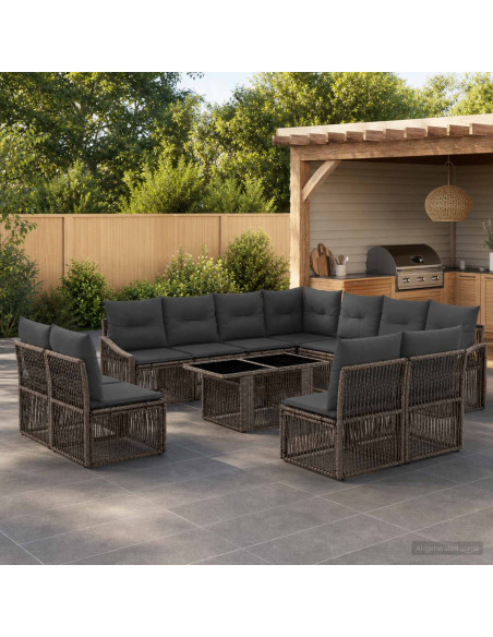 Set Divano da Giardino 12 pz Grigio e Grigio Scuro polyrattan