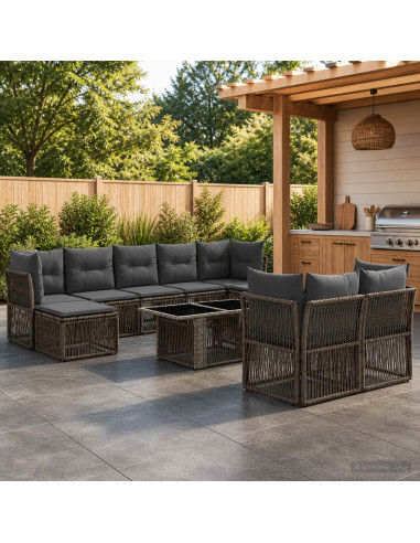 Set Divano da Giardino 10 pz Grigio polyrattan