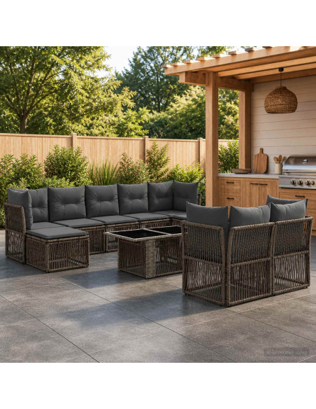 Set Divano da Giardino 10 pz Grigio polyrattan