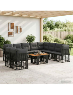 Set Divano da Giardino 11 pz Nero e Grigio scuro polyrattan