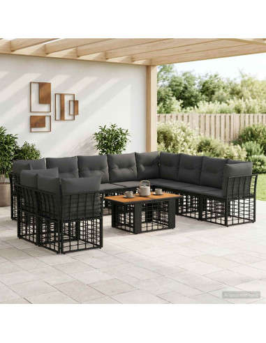 Set Divano da Giardino 11 pz Nero e Grigio scuro polyrattan