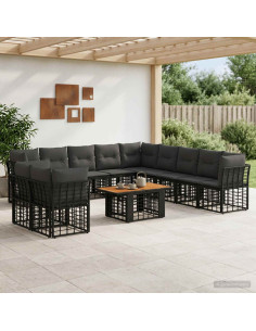 Set Divano da Giardino 12 pz Nero e Grigio scuro polyrattan