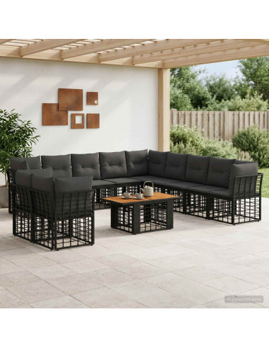 Set Divano da Giardino 12 pz Nero e Grigio scuro polyrattan