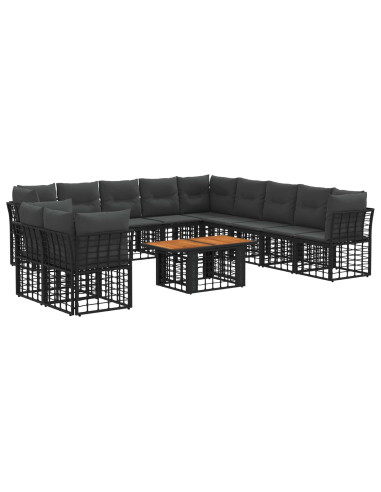 Set Divano da Giardino 12 pz Nero e Grigio scuro polyrattan