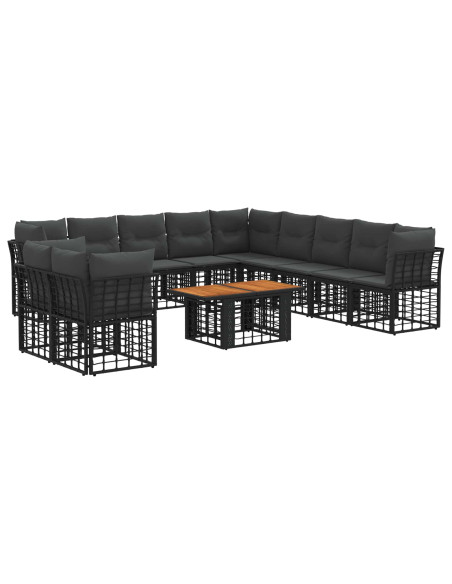 Set Divano da Giardino 12 pz Nero e Grigio scuro polyrattan