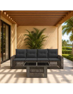 Set Divano da Giardino 5 pz Grigio e Grigio Scuro polyrattan