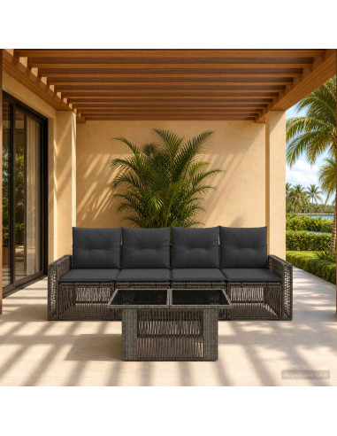 Set Divano da Giardino 5 pz Grigio e Grigio Scuro polyrattan