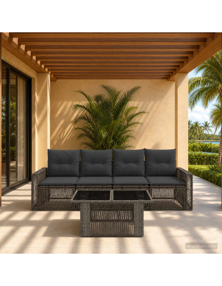 Set Divano da Giardino 5 pz Grigio e Grigio Scuro polyrattan