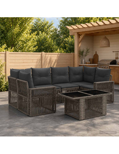 Set Divano da Giardino 7 pz Grigio e Grigio Scuro polyrattan