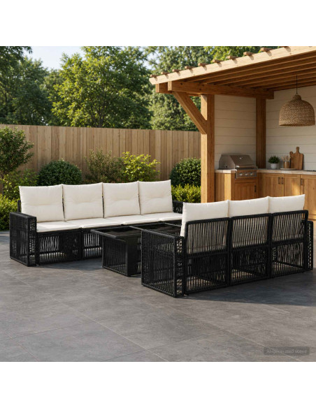 Set Divano da Giardino 8 pz Nero e Bianco Crema polyrattan