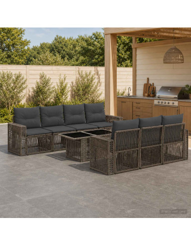 Set Divano da Giardino 8 pz Grigio e Grigio Scuro polyrattan