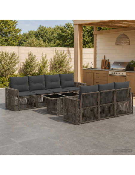 Set Divano da Giardino 8 pz Grigio e Grigio Scuro polyrattan