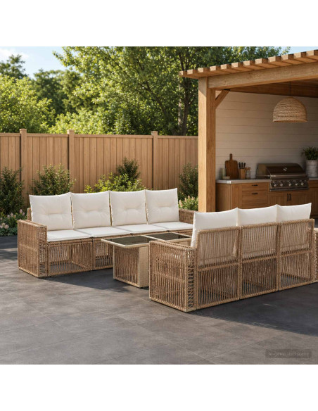 Set Divano da Giardino 8 pz Beige e Bianco Crema polyrattan