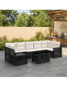 Set Divano da Giardino 8 pz Nero e Bianco Crema polyrattan