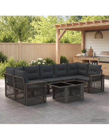 Set Divano da Giardino 8 pz Grigio e Grigio Scuro polyrattan