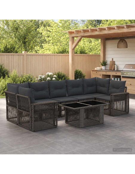 Set Divano da Giardino 8 pz Grigio e Grigio Scuro polyrattan