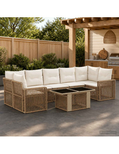 Set Divano da Giardino 8 pz Beige e Bianco Crema polyrattan