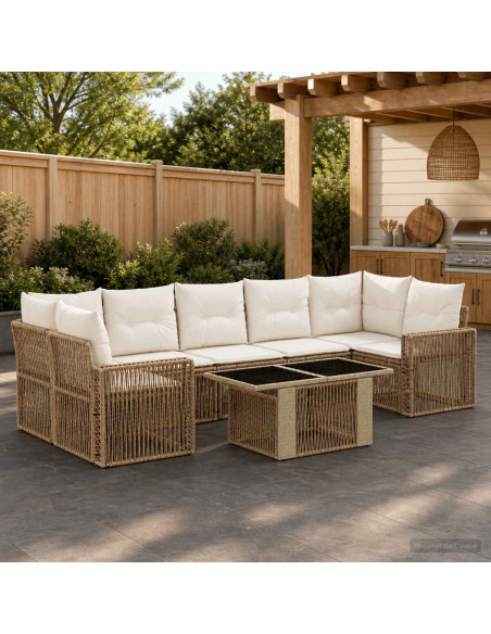 Set Divano da Giardino 8 pz Beige e Bianco Crema polyrattan