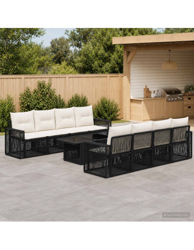 Set Divano da Giardino 9 pz Nero e Bianco Crema polyrattan