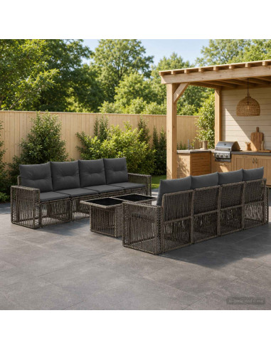 Set Divano da Giardino 9 pz Grigio e Grigio Scuro polyrattan