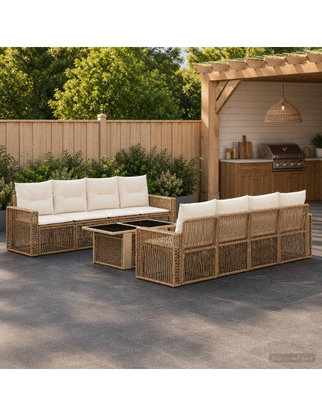 Set Divano da Giardino 9 pz Beige e Bianco Crema polyrattan