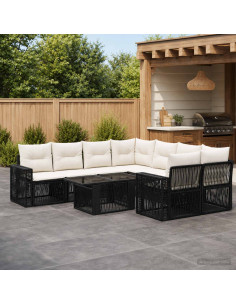 Set Divano da Giardino 9 pz Nero e Bianco Crema polyrattan