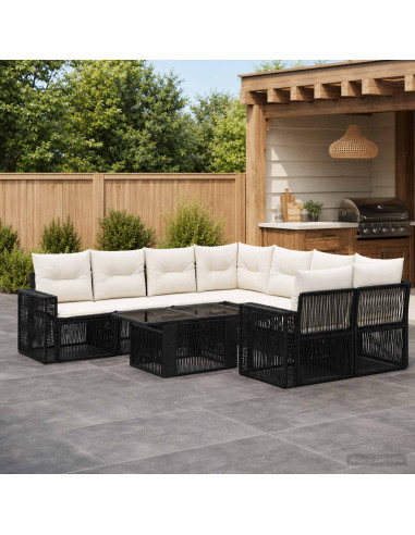Set Divano da Giardino 9 pz Nero e Bianco Crema polyrattan