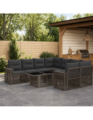 Set Divano da Giardino 9 pz Grigio e Grigio Scuro polyrattan