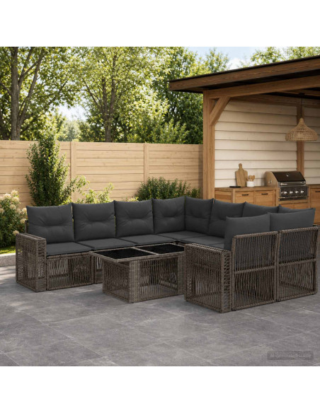 Set Divano da Giardino 9 pz Grigio e Grigio Scuro polyrattan
